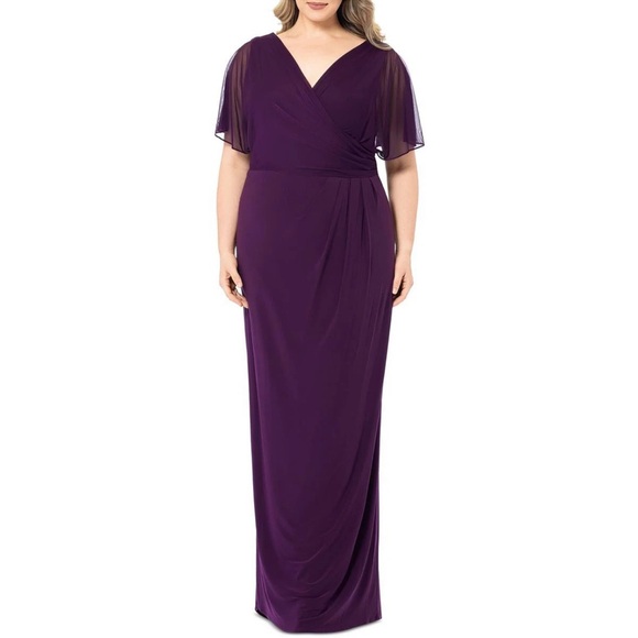 B&A by Betsy and Adam Womens Purple Faux-Wrap Evening Dress - Purple, 20W - Picture 1 of 2